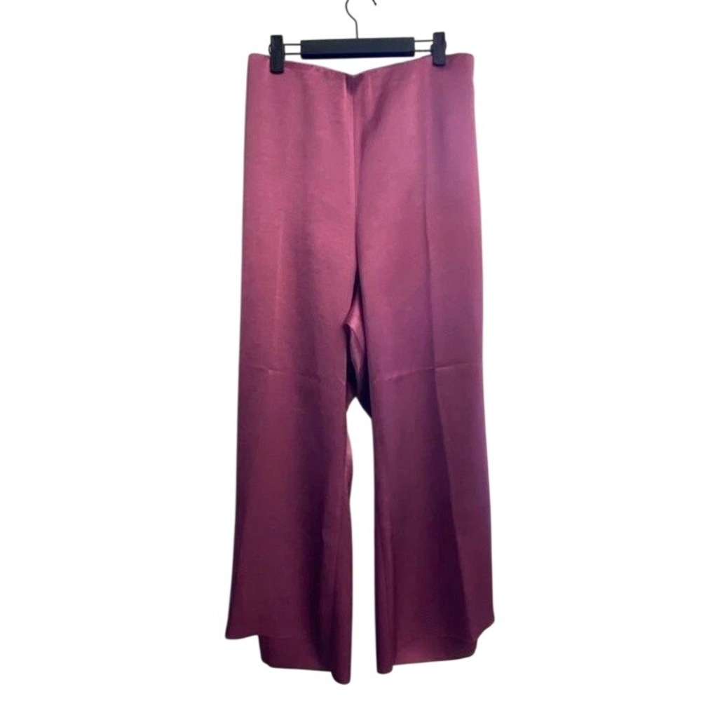 Vince Womens Magenta Satin Wide Leg Trousers High Rise Dress Pants Size 22 NEW